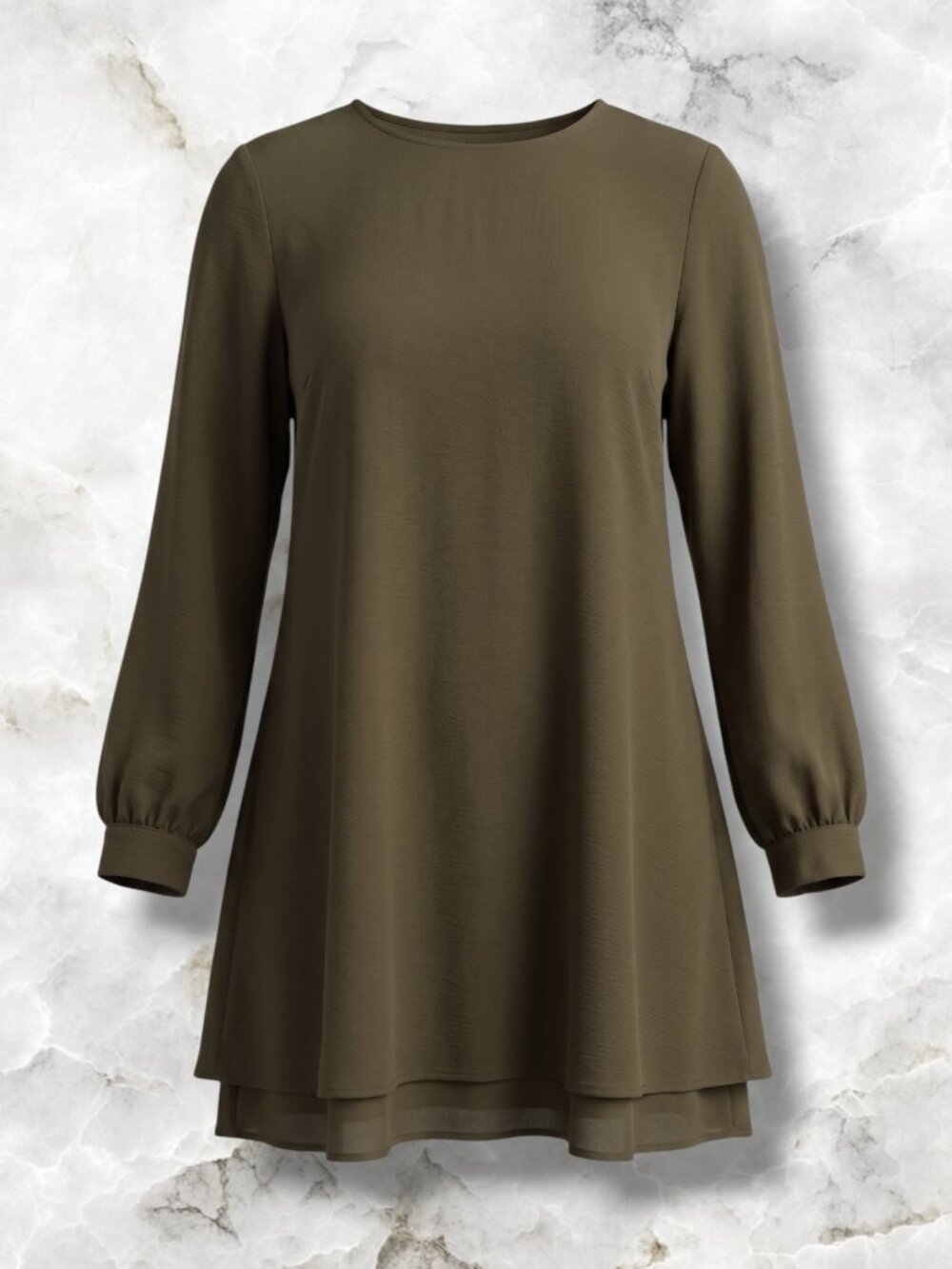 Final Touch Olive Green Cutout Back Sheer Sleeve Shirt Dress Size M